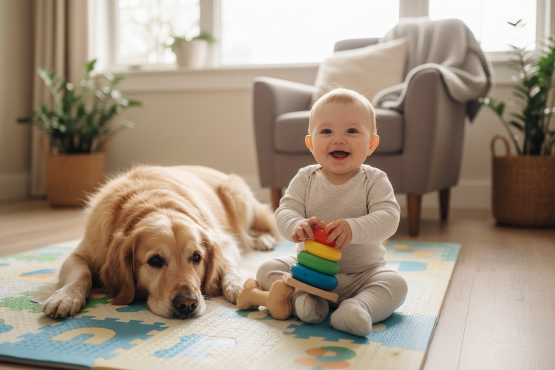 Baby and Dog Share Toys Peacefully (Rare Moment)