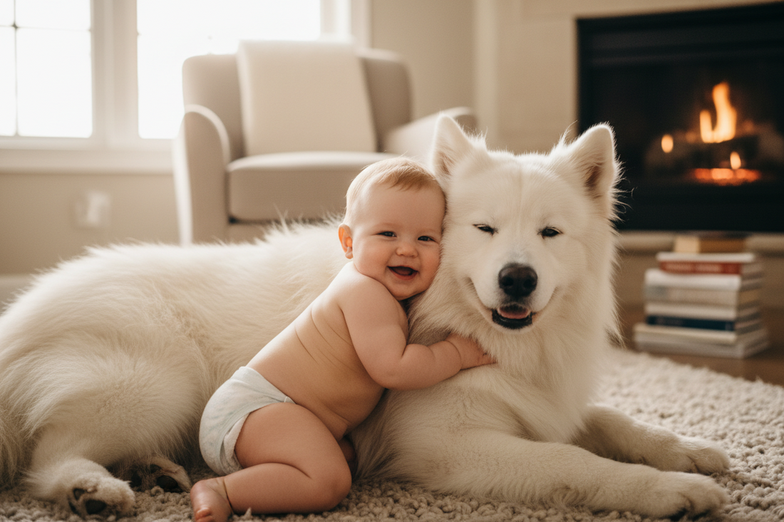 Baby Hugs Dog for the First Time