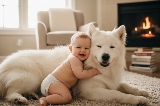 Baby Hugs Dog for the First Time