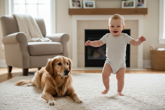 Baby’s First Step and Dog Moves Out of the Way