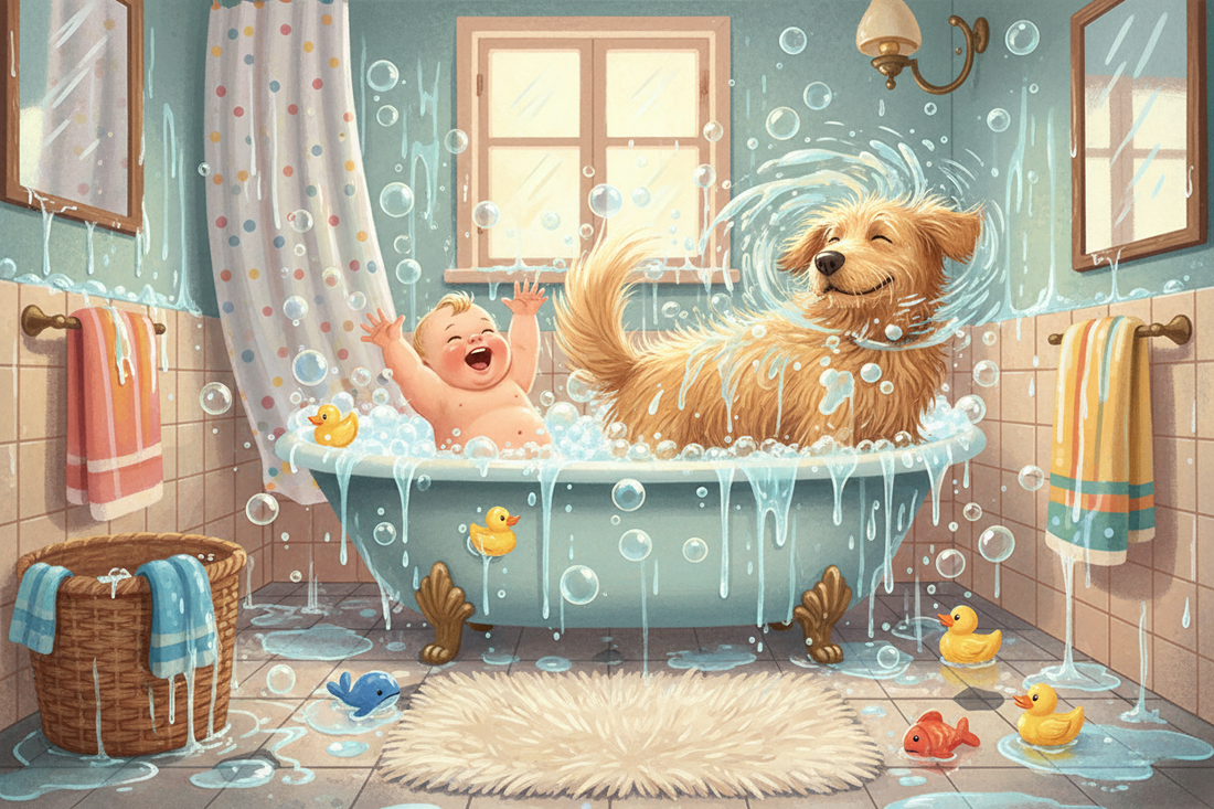 Bath Time with a Baby AND a Dog: Who Ends Up Wetter?
