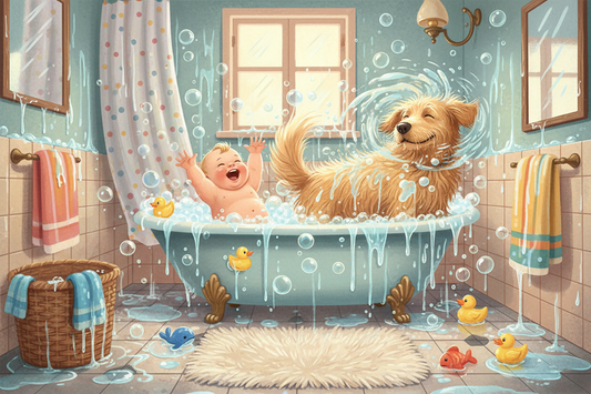 Bath Time with a Baby AND a Dog: Who Ends Up Wetter?