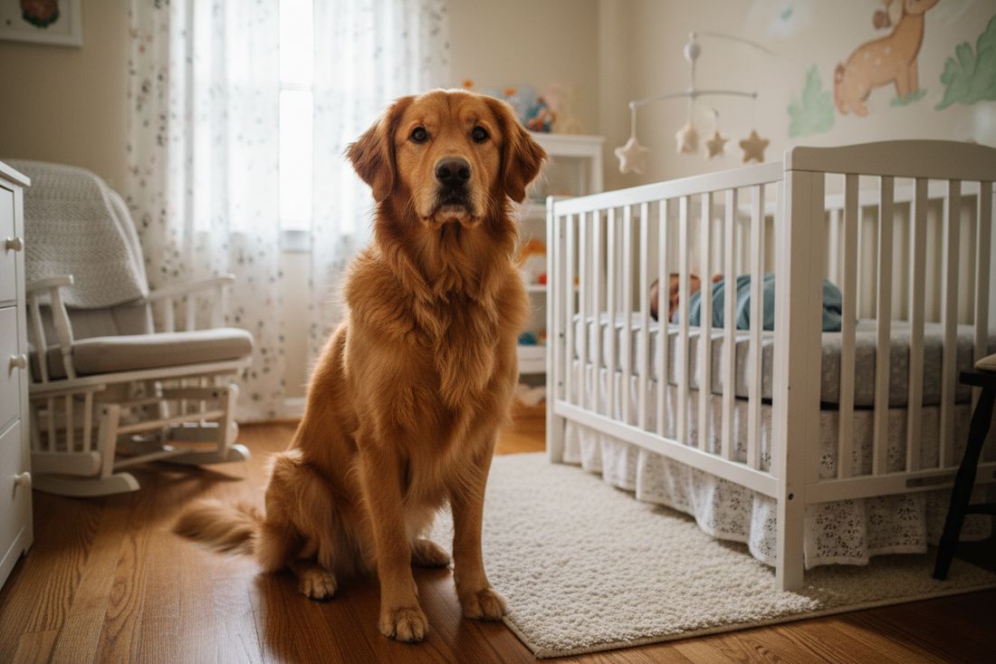 Dog Watches Baby Like Security Guard