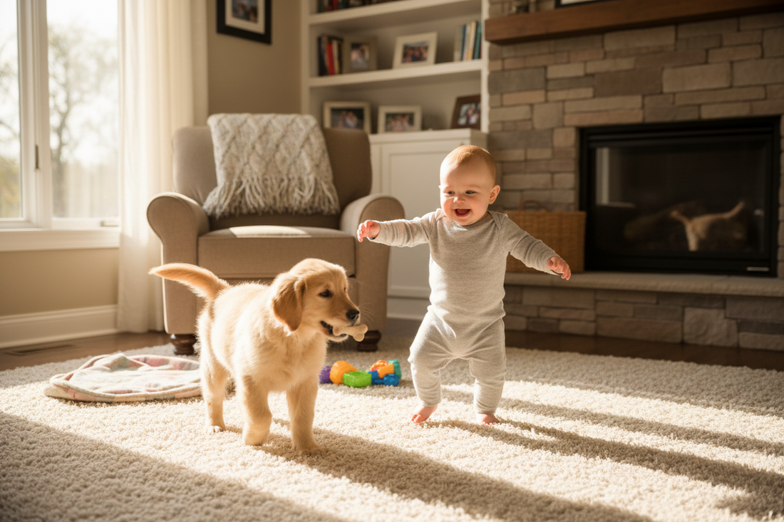 First Time Baby Chases the Dog