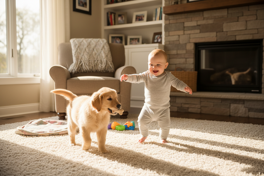 First Time Baby Chases the Dog