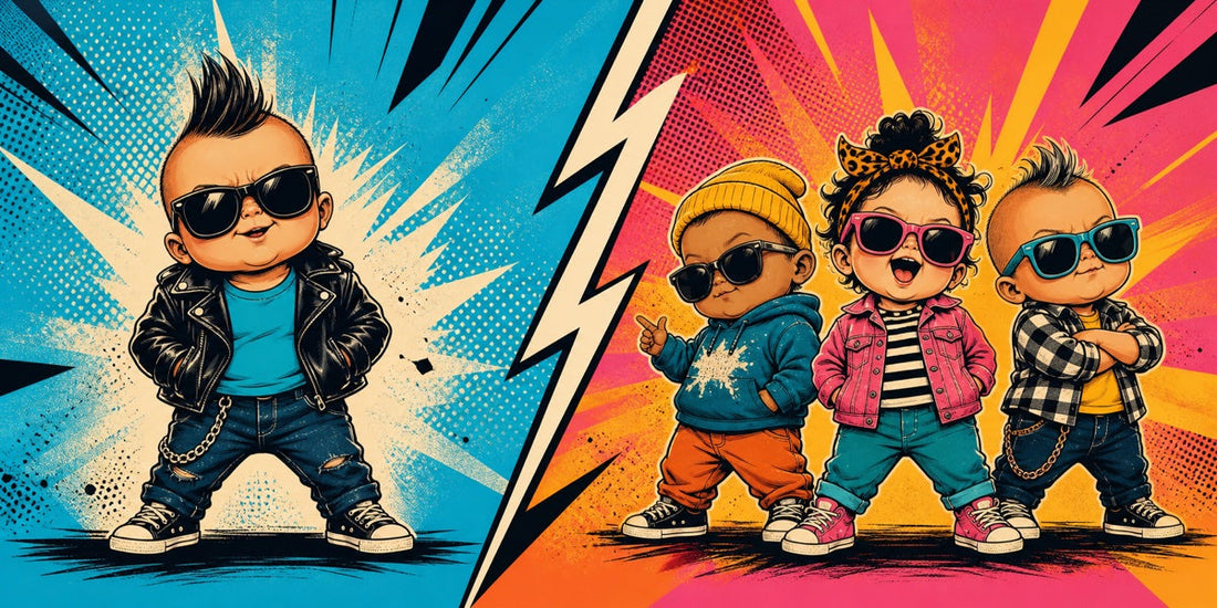 One bold crazy baby character contrasted with a lively crew of three characters
