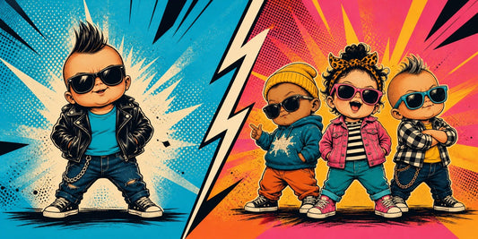One bold crazy baby character contrasted with a lively crew of three characters