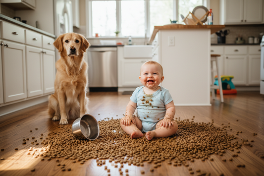The Mess After Baby Meets Dog Food Bowl