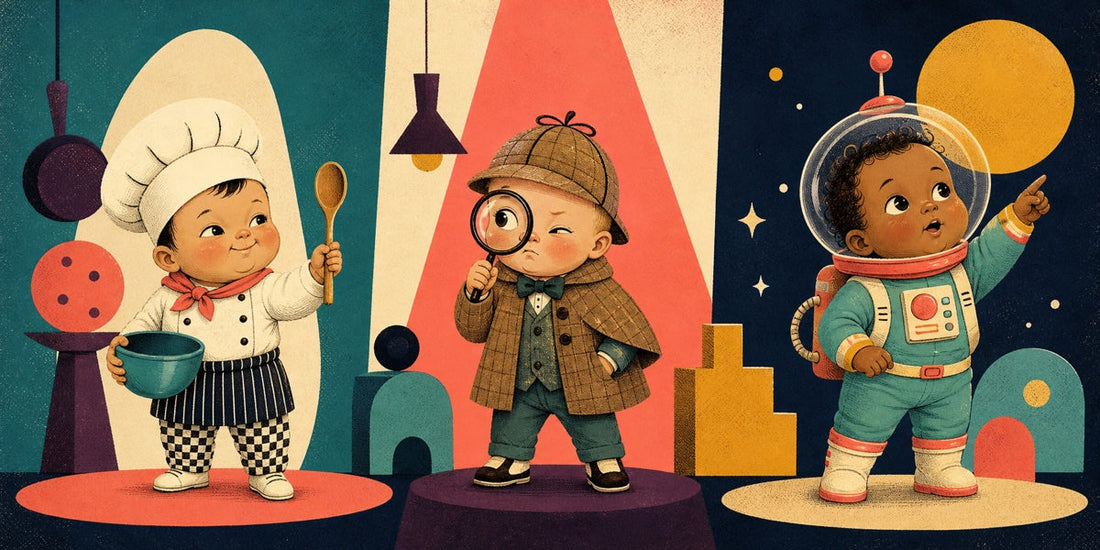 Funny baby characters in unexpected chef, detective, and astronaut roles