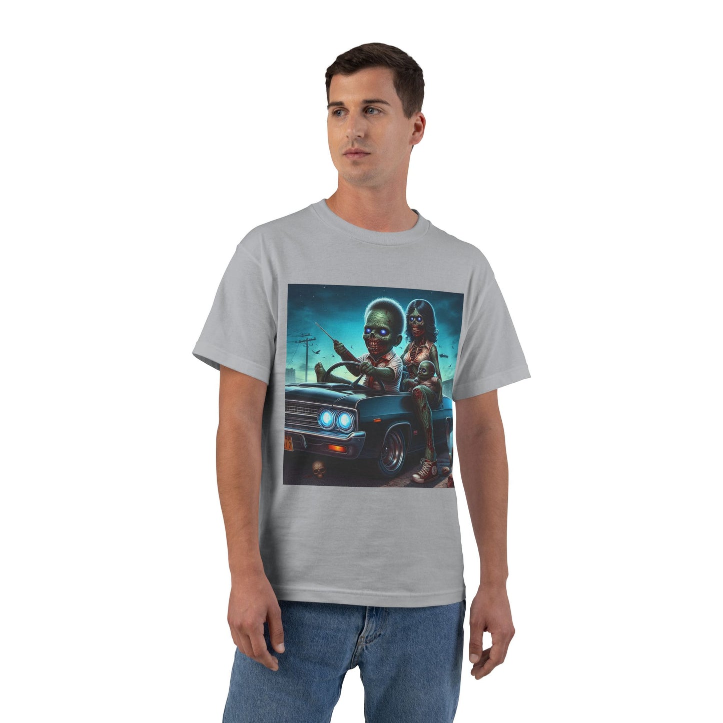 Zombie Baby Family Car T-Shirt — Cute Spooky Driving Crew Tee