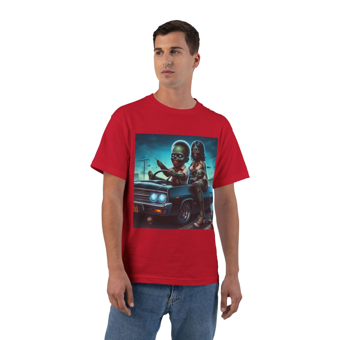 Zombie Baby Family Car T-Shirt — Cute Spooky Driving Crew Tee