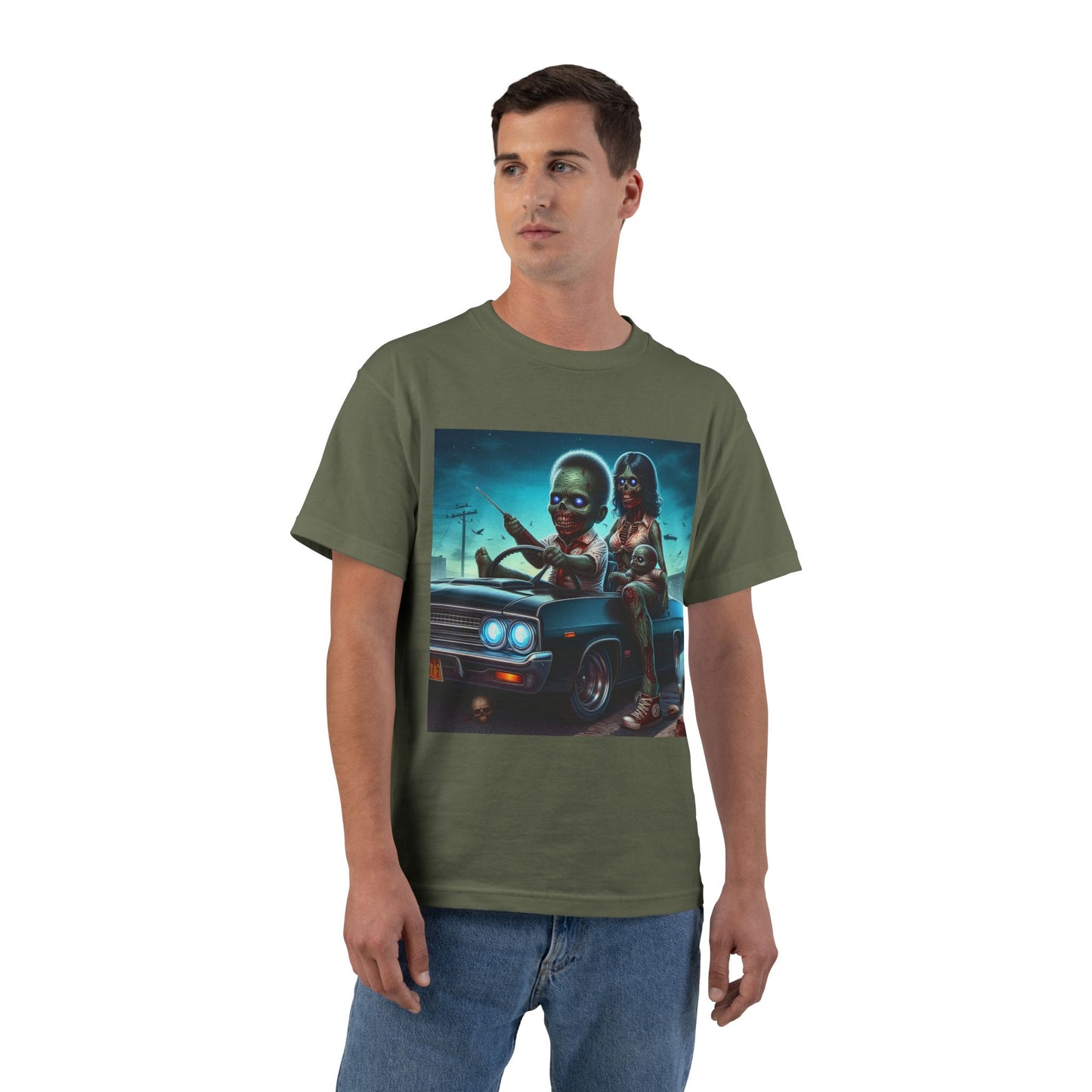 Zombie Baby Family Car T-Shirt — Cute Spooky Driving Crew Tee