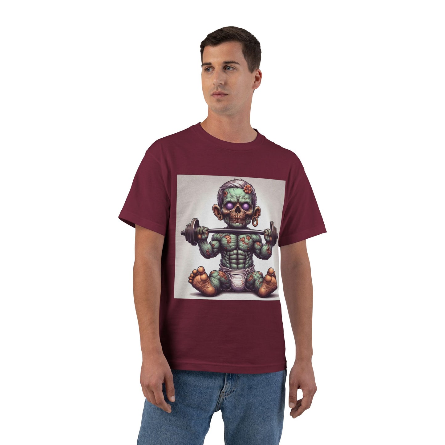 Weightlifting Zombie Baby T-Shirt — Funny Gym Skull Infant Design