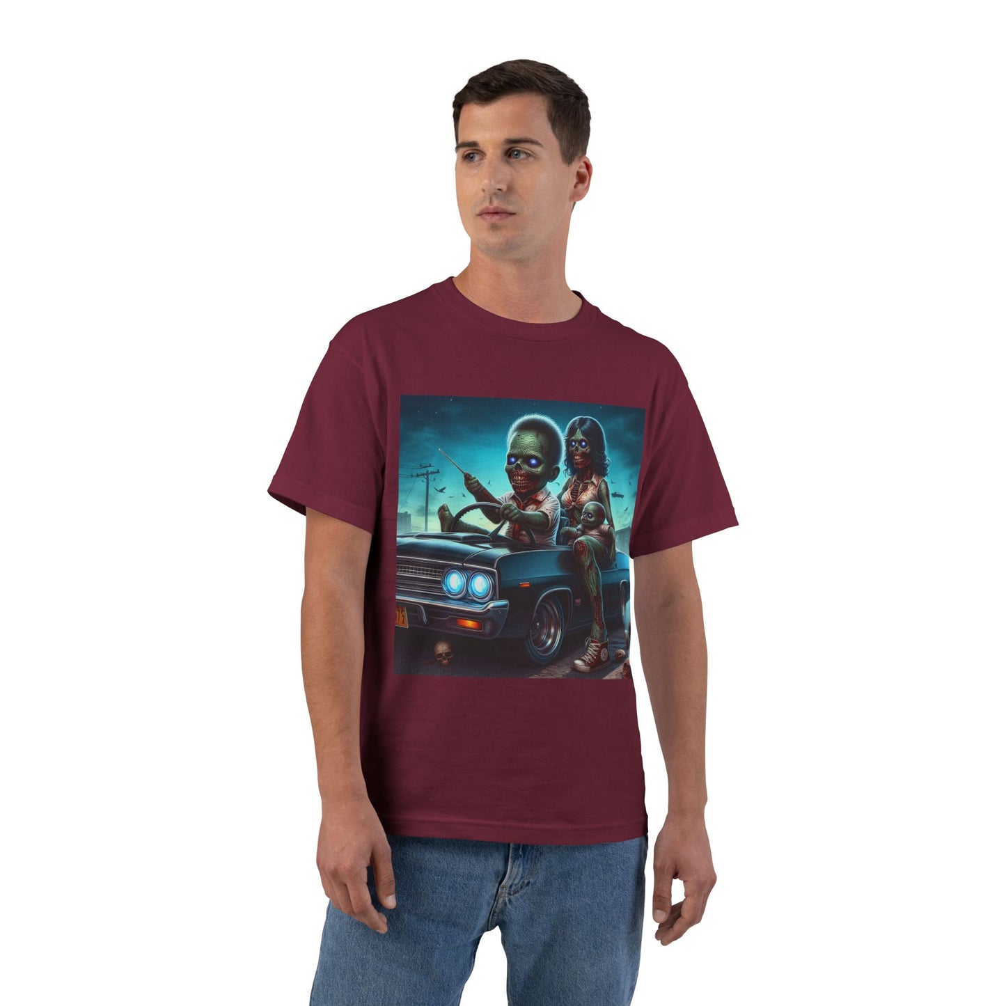 Zombie Baby Family Car T-Shirt — Cute Spooky Driving Crew Tee