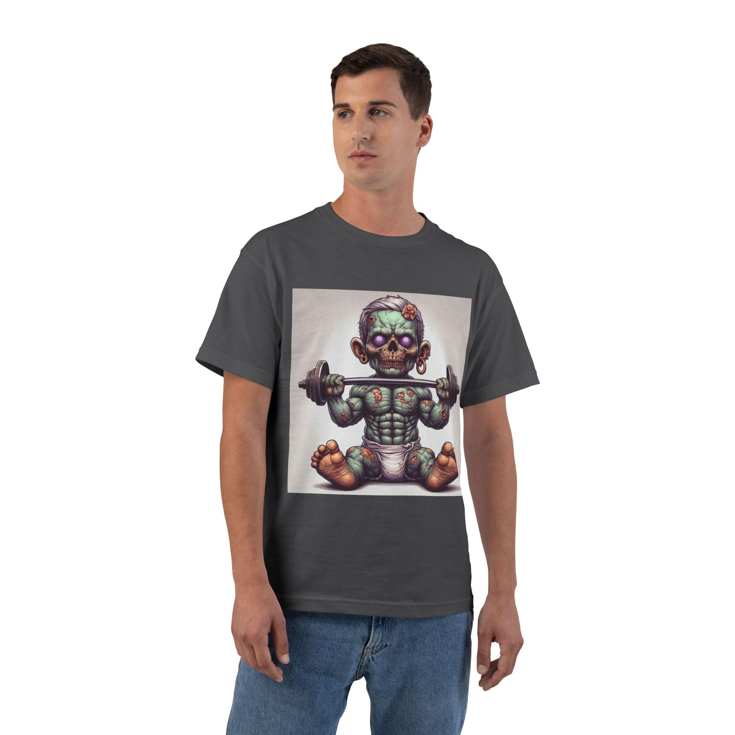 Weightlifting Zombie Baby T-Shirt — Funny Gym Skull Infant Design