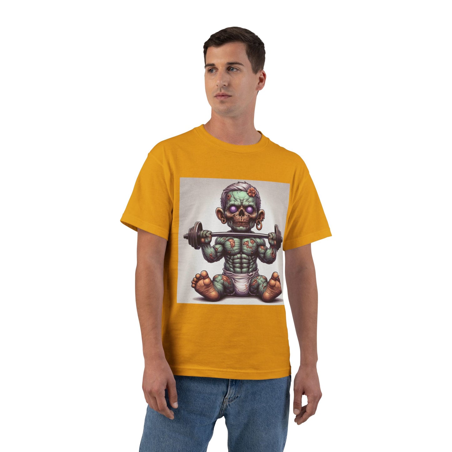 Weightlifting Zombie Baby T-Shirt — Funny Gym Skull Infant Design
