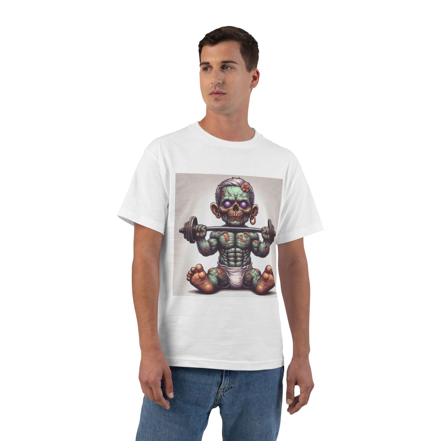 Weightlifting Zombie Baby T-Shirt — Funny Gym Skull Infant Design