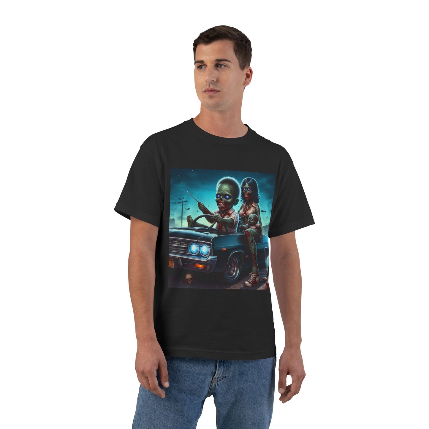 Zombie Baby Family Car T-Shirt — Cute Spooky Driving Crew Tee