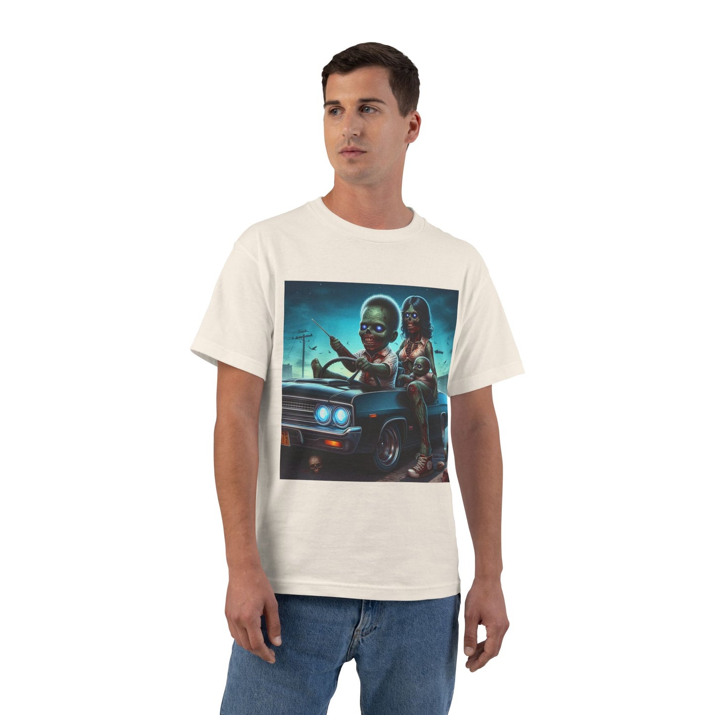 Zombie Baby Family Car T-Shirt — Cute Spooky Driving Crew Tee
